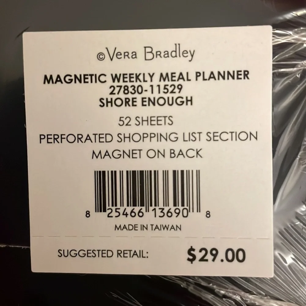 Vera Bradley Magnetic Weekly Meal Planner New